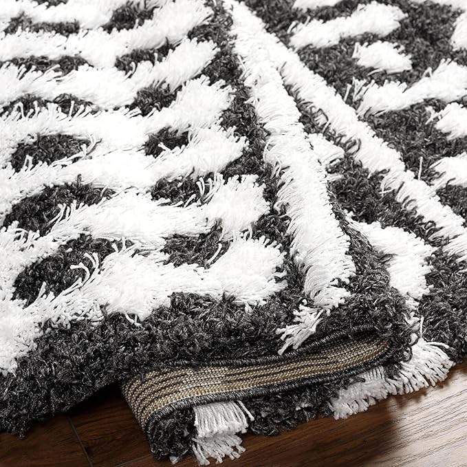 Livabliss Hapsburg Moroccan Shag Area Rug,6'7" x 9'6",Black/White