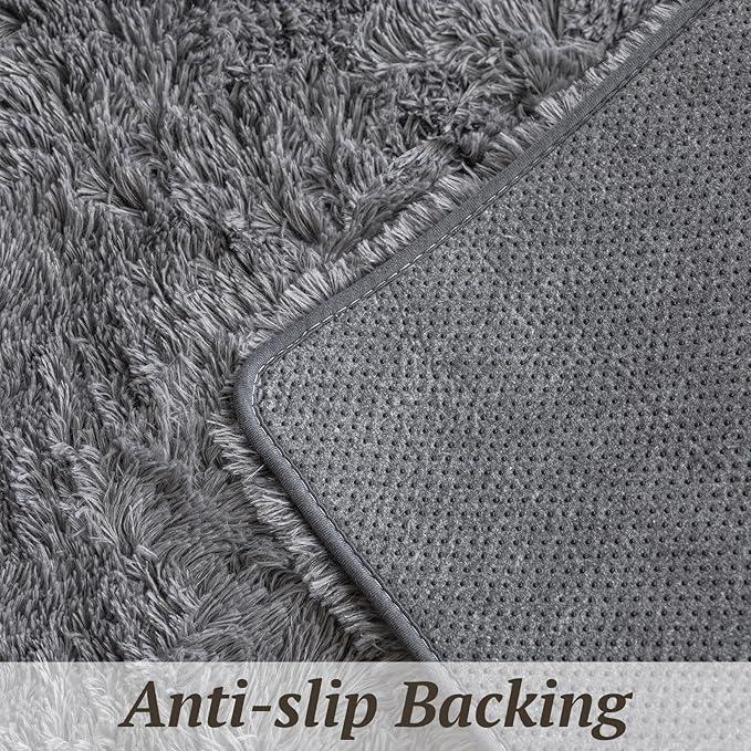 4x6 Area Rugs for Living Room Bedroom, Soft Fluffy Shaggy Bedside Rug, Indoor Floor Carpet for Kids Playroom, Dorms, Nursery Rooms, Home Decor (Grey 4'x6')