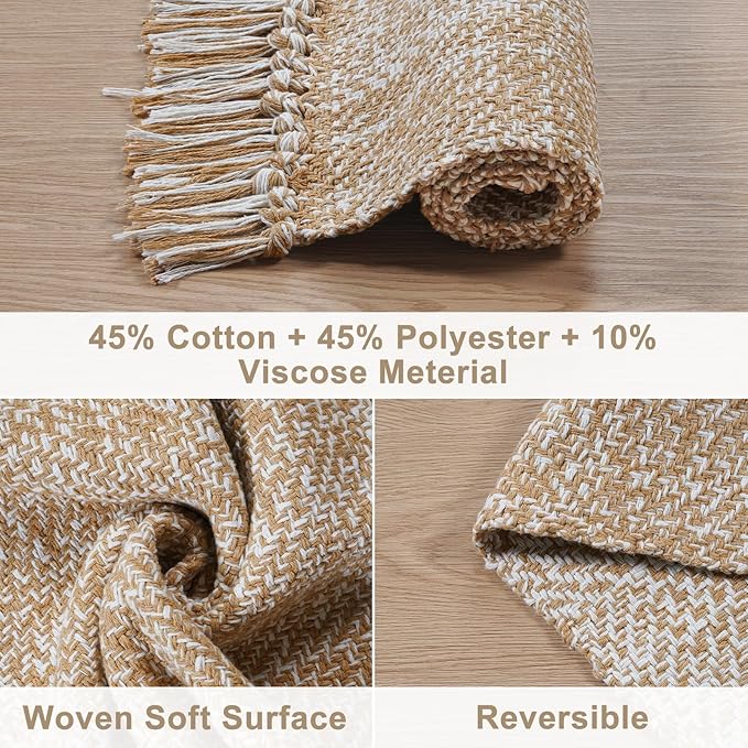 Collive Long Hallway Runner Rug 2x8, Boho Washable Runners Indoor Entryway Rugs Tan Cotton Woven Kitchen Runner Carpet, Farmhouse Low Profile Front Door Mats for Bedside Laundry Room Doorway