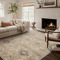Bavni 6x9 Area Rugs for Living Room, Machine Washable Rug Non Slip, Vintage Chenille Distressed Print Carpet, Large Low Pile Ultra-Thin Lightweight Rugs for Bedroom, Dining Room, Office, Wood Brown