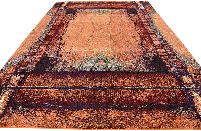 Unique Loom Estrella Collection Rustic, Distressed, Modern, Abstract Area Rug (8' 0 x 11' 0 Rectangular, Orange/Black)