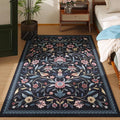 Vintage Medallion Floral 3x5 Washable Rug, Soft Low Pile Area Rug, Non-Slip Carpet for Bedside, Bedroom, Bathroom, Entryway, Kitchen, Office, Kids/Girls Room | Blue
