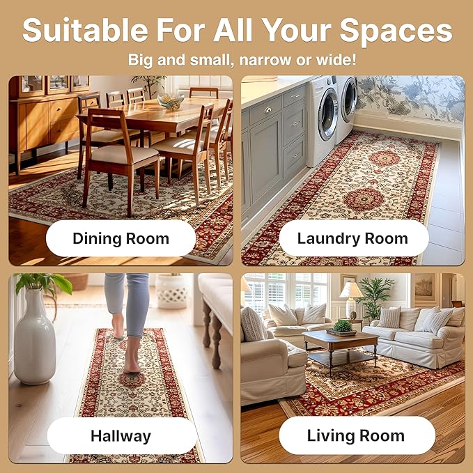 Well Woven Barclay Collection Medallion Kashan Ivory 8x10 Area Rug - for Living Room, Bedroom, and Dining Room