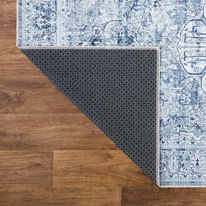 Bloom Rugs Washable Non-Slip 9' x 12' Rug - Ivory/Denim Blue Traditional Medallion Area Rug for Living Room, Bedroom, Dining Room, and Kitchen - Exact Size: 9' x 12'