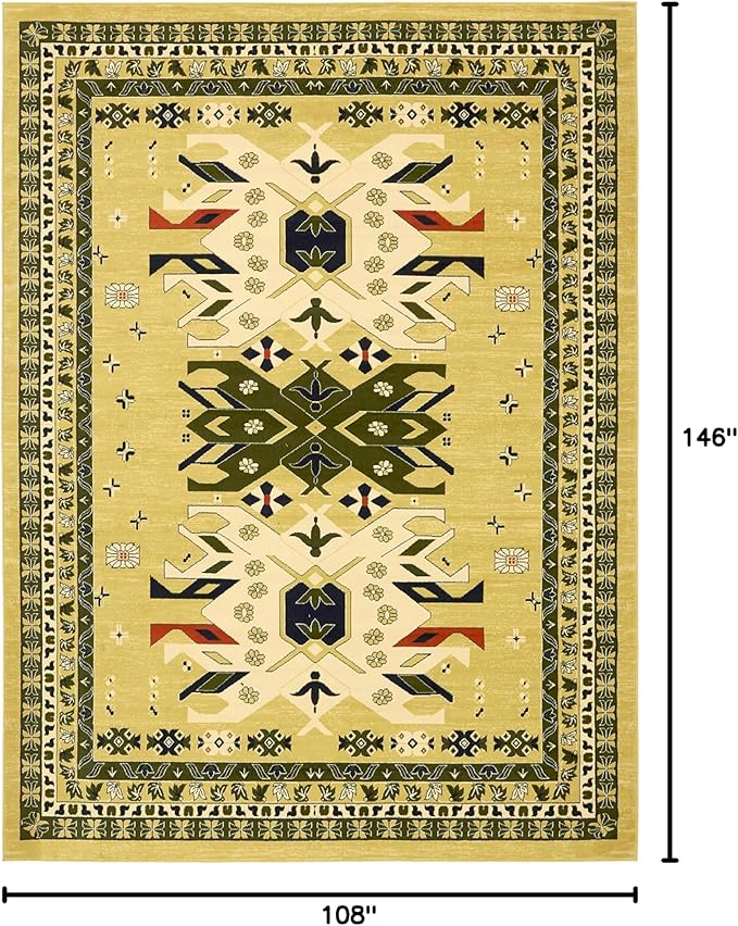 Unique Loom Taftan Collection Border Geometric Tribal Inspired Design Area Rug (9' 0 x 12' 0 Rectangular, Gold/ Gray)
