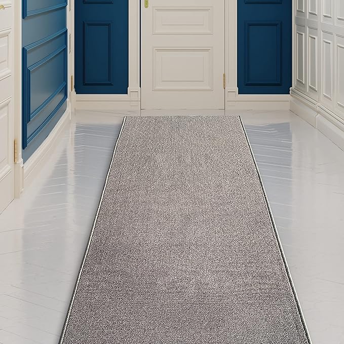 Custom Made Runner Rug Low Pile with Rubber Backing for Kitchen Foyer Hallway Entry Choose Your Length Size 26 Inch Wide Solid and Plain Grey Color (38 feet x 26 inch)