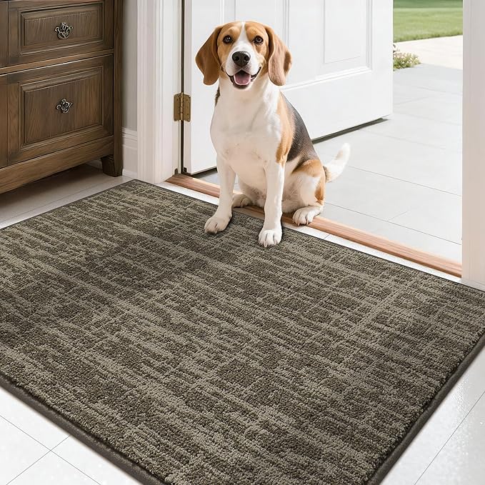 COSY HOMEER-Door-Mat,Dirt Trapper Entryway Rugs 24"x36" Non Slip Washable Entrance Mats,Absorbent Welcome Mat,Low Profile Dog Door Mats for Front Back Doomats and Wet Shoes,Light Brown