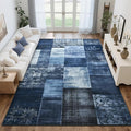 Tepook Modern Area Rug for Living Room, 4x6 Geometric Large Rugs for Bedroom, Washable Patchwork Rug Indoor Non-Slip Throw Carpets for Dining Room Office Farmhouse Home Decor, Blue