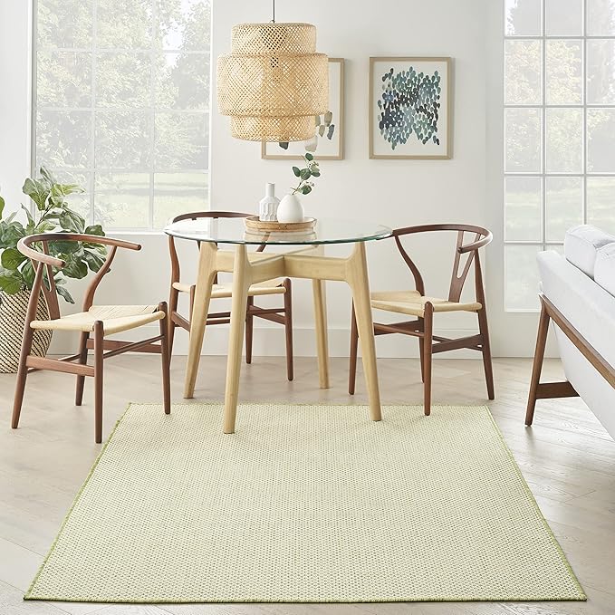 Nourison Home Courtyard Ivory Green 4' x 6' Area Rug - Easy Clean, Non Shedding, Bed Room, Living Room, Dining Room, Kitchen (4' x 6')