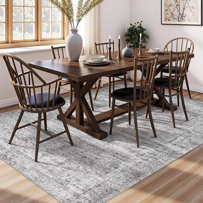 6x9 Area Rug Living Room Rugs - Washable Neutral Modern Abstract Soft Thin Rug Indoor Floor No Slip Rug Carpet for Bedroom Under Dining Table Home Office Decor - Light Gray