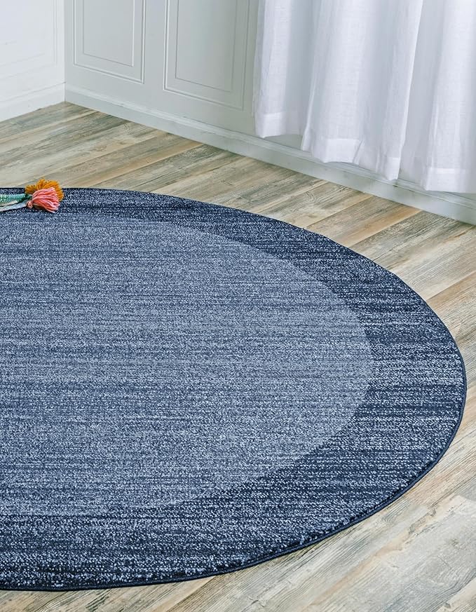 Rugs.com Angelica Collection Rug – 4 Ft Round Navy Blue Medium-Pile Rug Perfect for Kitchens, Dining Rooms