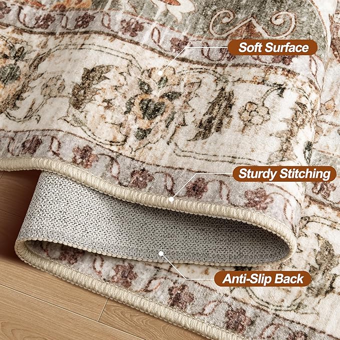 Tangsoo 4x6 Area Rugs for Living Room, Washable Vintage Rug Indoor, Distressed Turmeric Carpet for Bedroom, Non Slip Soft Low Pile Rugs Foldable Floor Rug for Dining Room Dorm Bedside Bathroom