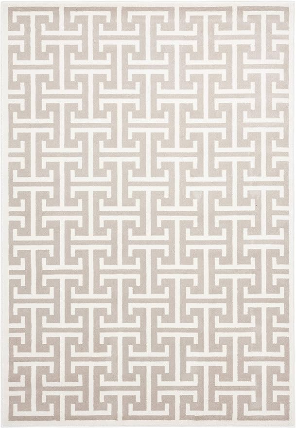 Abani Contemporary 3D Beige & White Modern Greek Key Pattern Area Rug - Geometric Meander 6' x 9' Arto Collection Neutral Rug Rugs