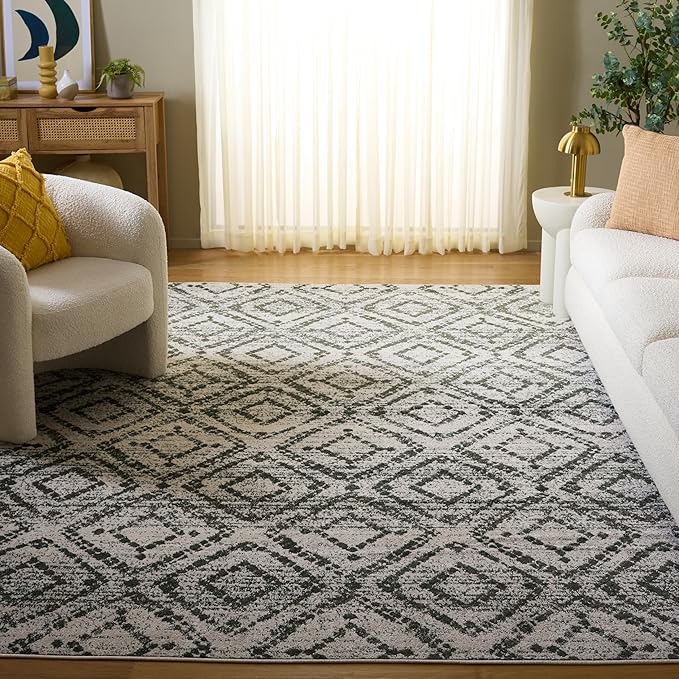 SAFAVIEH Area Rug 8x10 - Adirondack Collection - Large - Ivory & Dark Green, Geometric Trellis Pattern, Non-Shedding & Easy Cleaning, Ideal for Living Room, Bedroom, Office, Dining Space (ADR131W)