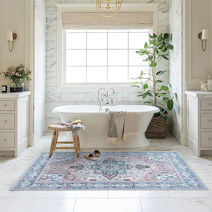 Washable Area Rug. Modern Farmhouse. Vintage. Turkish. Bohemian. Distressed. Oriental. Traditional. Rugs for Living Room. Dining. Bedroom. Office. Entryway. Foyer. (861NT, 9'5" x 14')