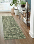Morebes Vintage Washable Kitchen Rugs Non Slip,2x6 Runners for Hallways,Floral Boho Bathroom Runner Rug,Non Shedding Soft Throw Carpet for Laundry Floor Indoor, Grayish Green