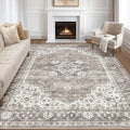 9x12 Area Rug Living Room: Washable Boho Large Neutral Vintage Soft Rugs Stain Resistant Farmhouse Non-Slip Indoor Rustic Floor Carpet for Bedroom Nursery Kids Playroom Office Dining Room- Dark Brown
