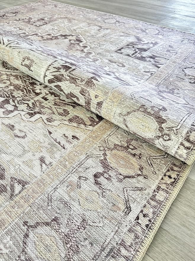 Fame Living Faded Oushak Rug, Turkish Vintage Floral Pastel Large Oversized Area Rugs for Living Room Dining Bedroom Kitchen Bathroom Nursery (848CrNv, 2' x 3')