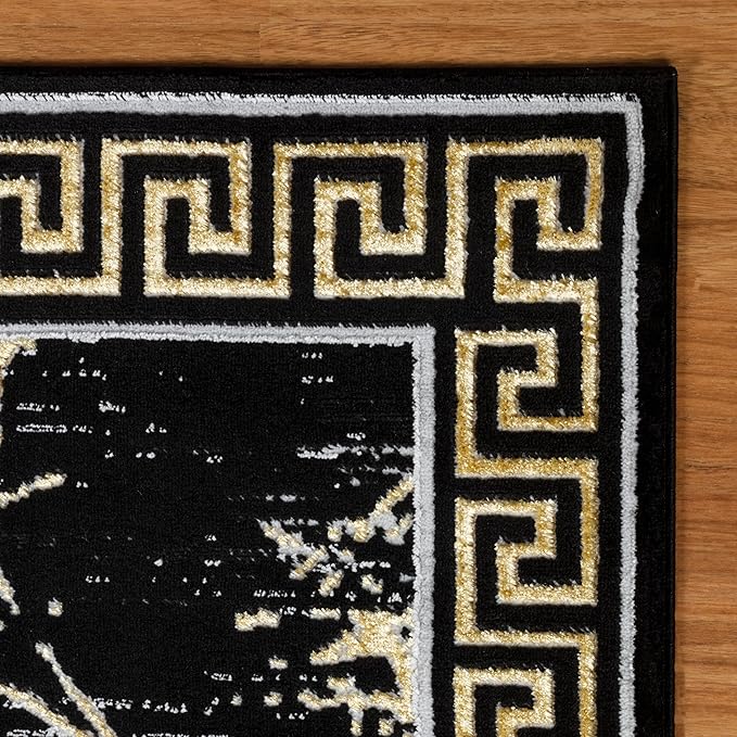 GLORY RUGS Area Rugs Marble 2x7 Black Gold Carpet Modern Abstract Rug Living Room Dining Bedroom Rug