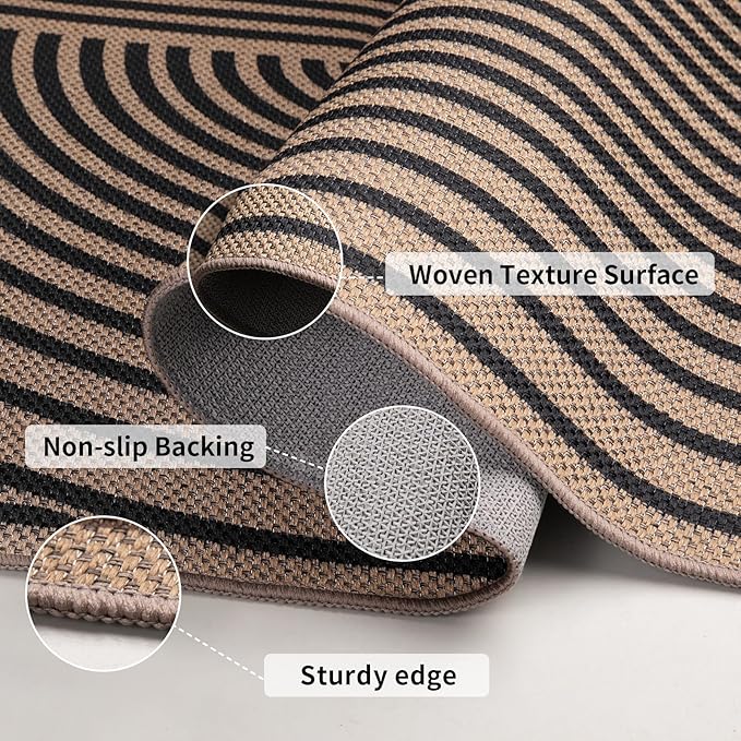 Tangsoo Rainbow Easy Jute Rug 2x4 Small Throw Rugs for Entryway,Washable Ultra Thin Outdoor Door Mat, Black Non-Slip Indoor Floor Carpet for Entrance Kitchen Hallway Bedroom Front Porch