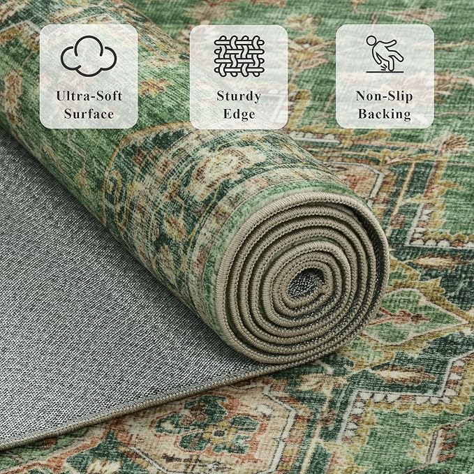 6x9 Area Rugs for Living Room Ultra-Soft Washable Rug Vintage Distressed Boho Area Rug, Non-Slip Retro Print Low Pile Stain Resistant Carpet for Bedroom Dining Room Kitchen Office