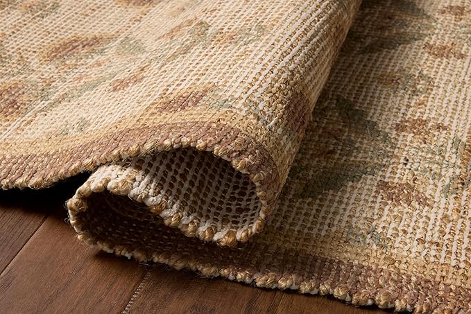 Loloi Chris Loves Julia Rue Collection RUE-01 Wheat/Sage 9'-3" x 13' Area Rug Jute Neutral Floral Living Room Bedroom Rug