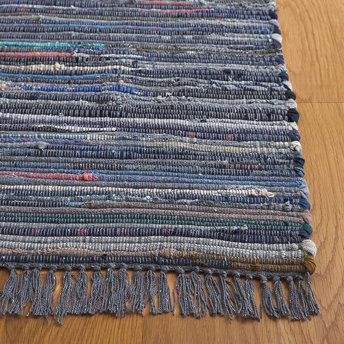 SAFAVIEH Rag Rug Collection Area Rug - 6' x 9', Ink & Multi, Handmade Boho Stripe Cotton, Ideal for High Traffic Areas in Living Room, Bedroom (RAR121C)