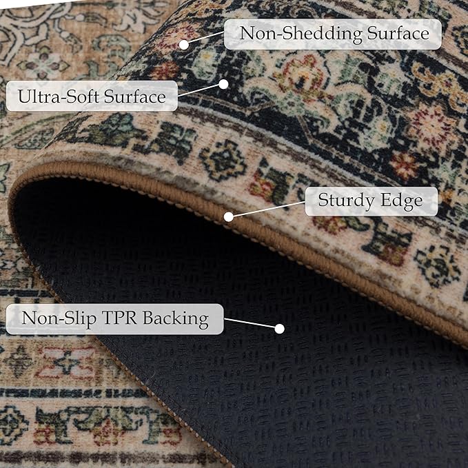 Area Rug Non Slip Machine Washable Ultra Soft Living Room/Bedroom/Kitchen/Outdoor/Classroom Vintage Brown, 4'×6'
