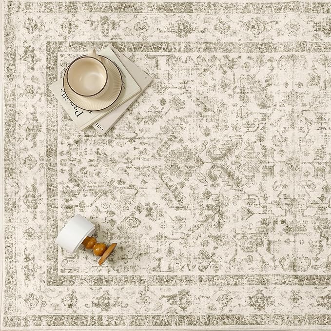Taupe 2x3 Entryway Rug Vintage Area Carpet Indoor Kitchen Washable Door Mat Entrance Small Low Pile Traditional Distressed Retro Accent Throw Rug Non Slip Office Bathroom