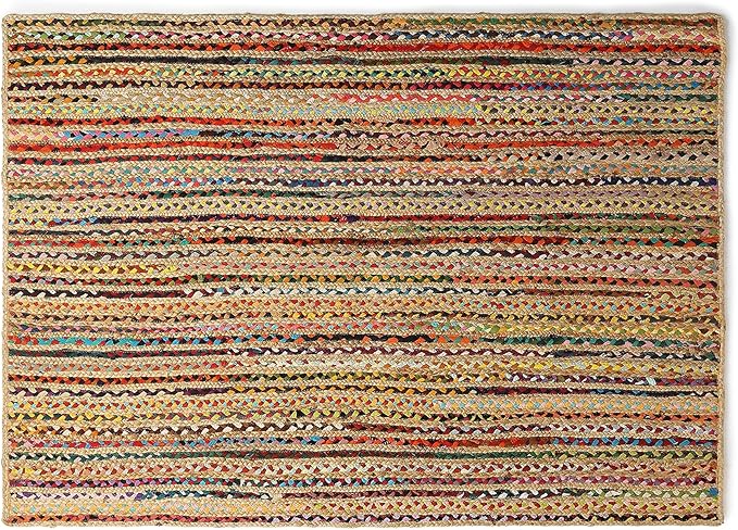 REDEARTH · Jute Cotton Chindi Area Rug - 4'x6' Rectangular Rug, Handwoven, Non-Shedding, Soft & Durable – Multi Tones for Home Décor in Living Room, Dining Room, Bedroom