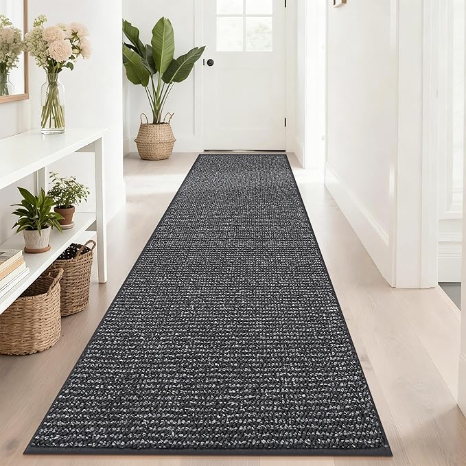 BEQHAUSE Hallway Runner Rugs 2.6x10, Hallway Rug Non-Slip Washable(Rolled-Up NO Creases), Runner Rug Absorbent Stain Resist Hall Rug Carpet Runner, Entryway Rugs Floor Mat Laundry Room Rugs, Charcoal