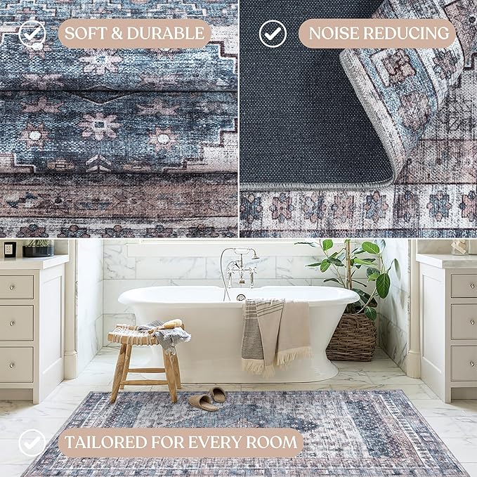 Washable Area Rug. Modern Farmhouse. Vintage. Turkish. Bohemian. Distressed. Oriental. Traditional. Rugs for Living Room. Dining. Bedroom. Office. Entryway. Foyer. (859NC, 2'5 x 9'8)