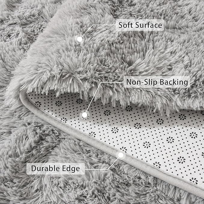 Beglad Fluffy Large Area Rugs 6x9 Feet, Modern Minimalist Style Shag Fuzzy Rugs, Non-Slip Indoor Carpet Soft Rugs for Kids Room, Bedroom & Living Room, Grey