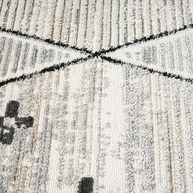 Abani Viva Cream & Grey Area Rug 2' x 3' for Living Room, Bedroom - Farmhouse Diamond Pattern - Durable & Easy to Clean