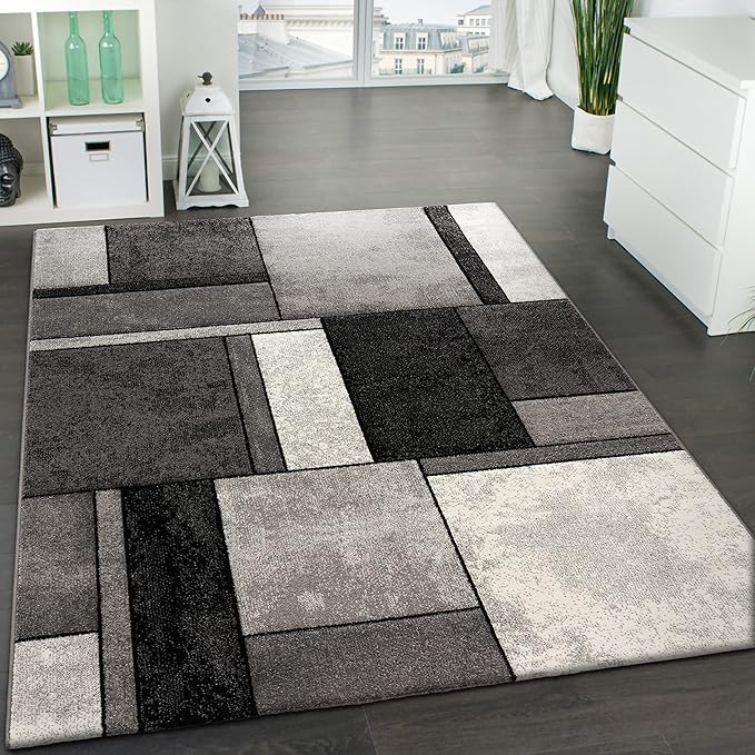 Paco Home Area Rug Modern Geometric Pattern in Grey White, Size: 5'3" x 7'7"