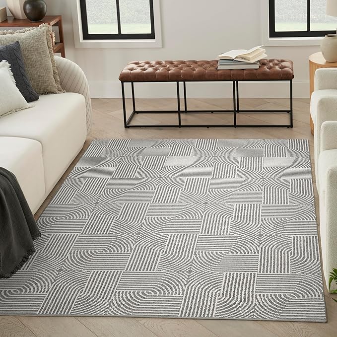 Nourison Home Textured Home Charcoal Ivory 7'10" x 9'10" Area Rug - Easy Cleaning, Non Shedding, Bed Room, Living Room, Dining Room, Kitchen (8' x 10')