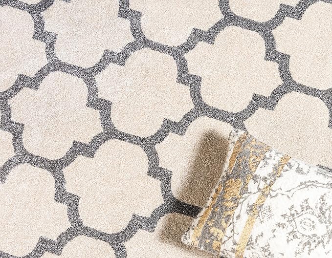 Rugs.com Lattice Collection Rug – 9x12 Beige and Gray Medium-Pile Rug Perfect for Living Rooms, Large Dining Rooms, Open Floorplans