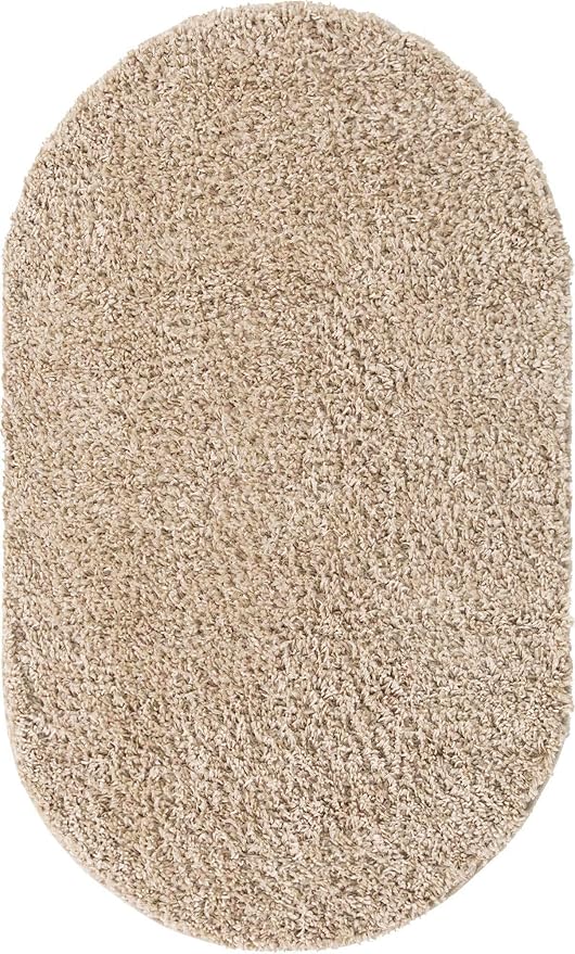 Unique Loom Davos Shag Collection Area Rug - Solid (3' 3" x 5' 3" Oval, Linen)