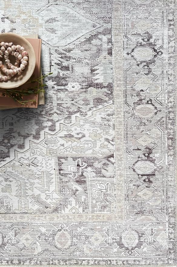 Fame Living Faded Oushak Rug, Turkish Vintage Floral Pastel Large Oversized Area Rugs for Living Room Dining Bedroom Kitchen Bathroom Nursery (848CrNv, 2' x 3')