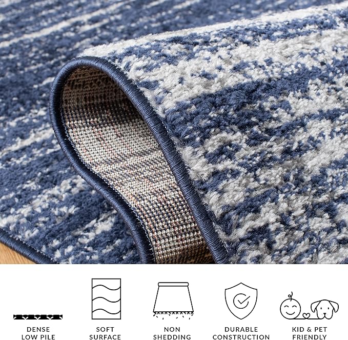 SAFAVIEH Adirondack Collection Runner Rug - 2'6" x 16' Runner, Navy & Grey, Modern Ombre Design, Non Shedding & Easy to Clean, Ideal for Hallway, Foyer, Kitchen, Entryway, Bedroom (ADR113E)