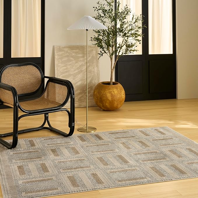 Nourison Home Nordic Grey Multicolor 4' x 6' Scandinavian Area Rug - Easy Clean, Non Shedding, Bed Room, Living Room, Dining Room, Kitchen (4' x 6')