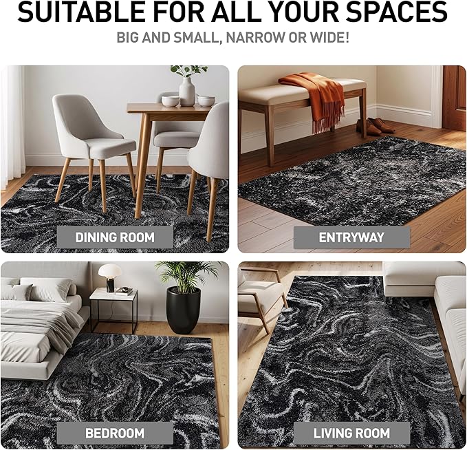 Rugshop Abstract Marble Shag Area Rug Anthracite Dark Gray 7' 10" x 10' Perfect for Large Living Rooms, Dining Areas, or Master Bedrooms