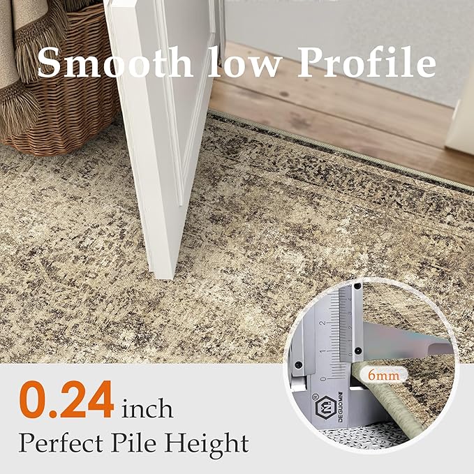 4x6 Area Rug Washable Vintage Neutral Entryway Living Room Carpet Indoor Office Non Slip Brown Entrance Distressed Low Pile Retro Accent Throw Rug for Dining Room Bathroom Bedroom Laundry