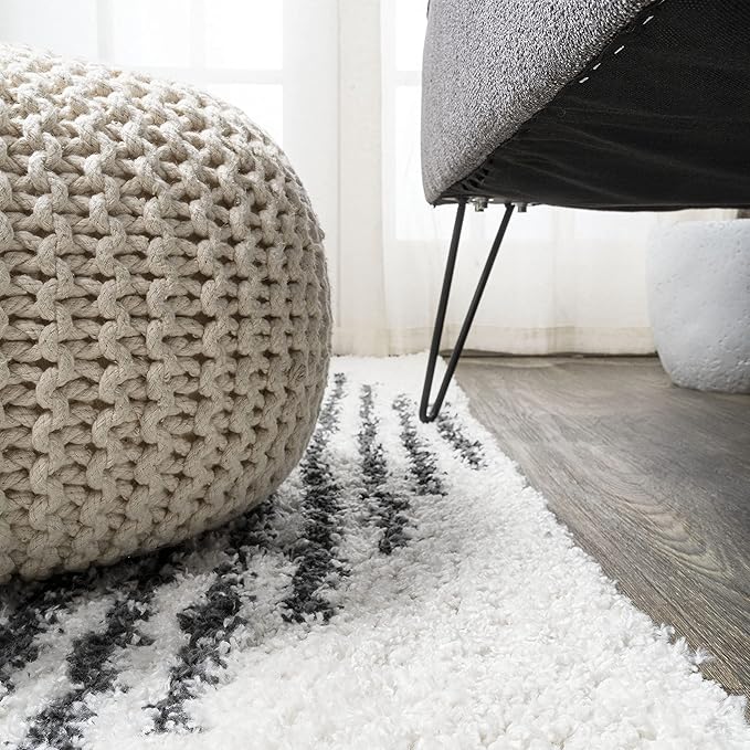 JONATHAN Y Elm Diamond Stripe Shag White/Gray Runner Rug, 2x10, Geometric, Bohemian, Contemporary, Easy-Cleaning for Living Room, Bedroom, Kitchen, Pet Friendly, Non-Shedding (MOH408A-210)