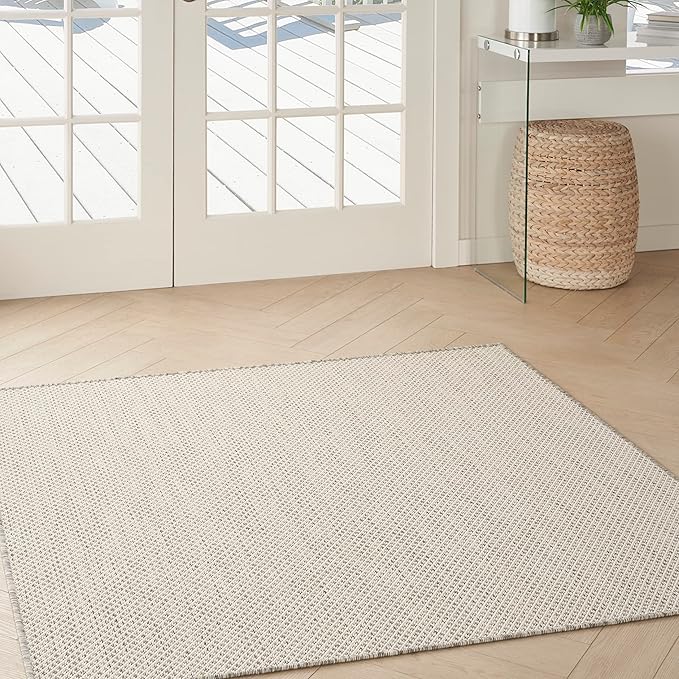 Nourison Home Courtyard Ivory Silver 5' x Square Area Rug - Easy Clean, Non Shedding, Bed Room, Living Room, Dining Room, Kitchen (5' x Square)