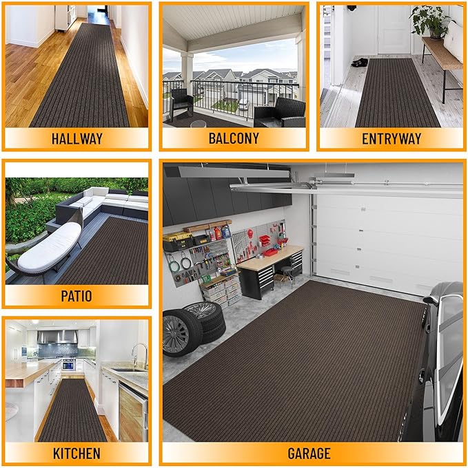 Ottomanson 2'7" x 46' Hallway Runner with Scraper Pile - Extra Durable Non-Slip Rug Mat for Indoor & Outdoor Use - Ideal for Kitchen, Entryway & Garage - High-Traffic Carpet, Brown