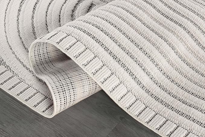 CAMILSON Modern Runner Rug 2x7 Luxury Swirl Curved Micro Loop Hallway Rugs Soft High-Low Pile Stain Resistant Easy to Clean Non-Shedding Durable Entryway Kitchen Indoor Area Carpet (White)
