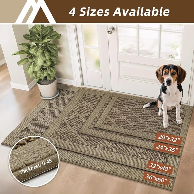 COSY HOMEER Non-Slip Door Mat 32"x48", Entryway Rugs Low Profile Absorbent Dirt Trapper Doormat for Front Entrance, Washable Polypropylene Entry Mat (Beige)