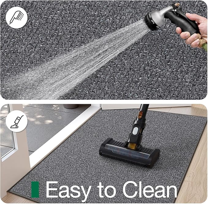 LUMI Ultra Thin Indoor Door Mat for Entrance 24"x36", Non Slip Entryway Mat, Low Profile Doormat, Unique Herringbone Design Carpet for Inside, Patio, Porch, Dark Gray