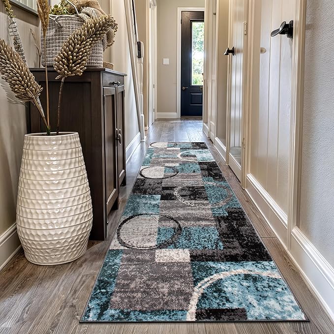 Rugshop Contemporary Circle Design Runner Rug, Non-Shedding Carpet for Hallway, Kitchen, or Foyer, Gray, 2'7" x 8'